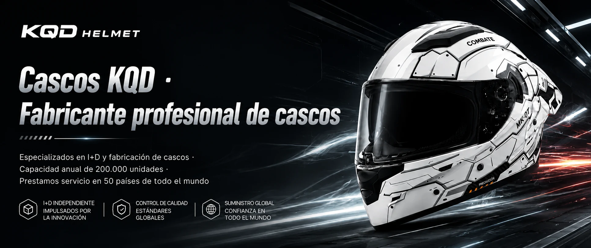 KQD Helmet - Fabricante profesional de cascos: I+D propio, 200.000 unidades al año, servicio en 50 países